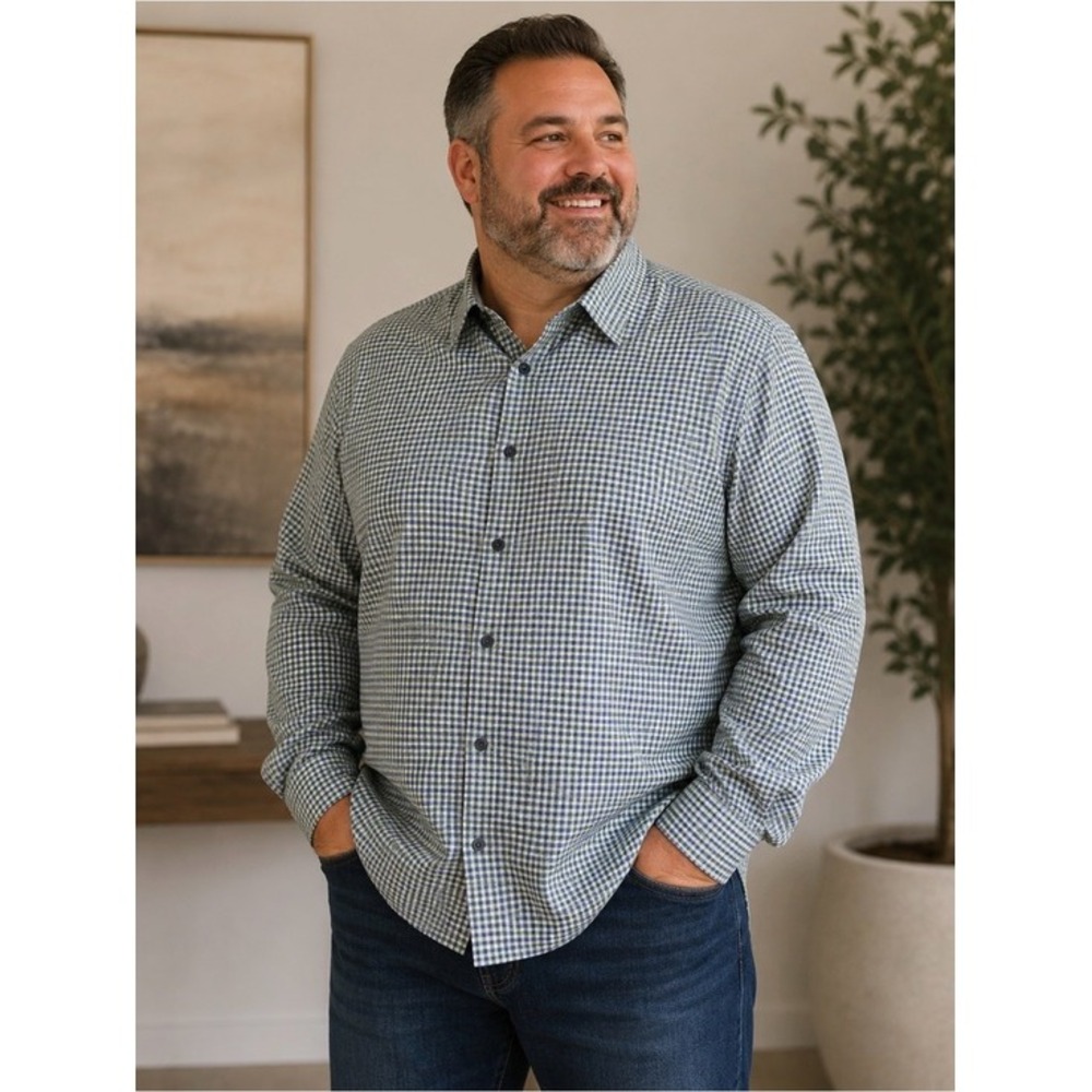 UNTUCKit Frizzante Grey Green Gingham Long Sleeve Button Down Shirt Mens XXXL 3X